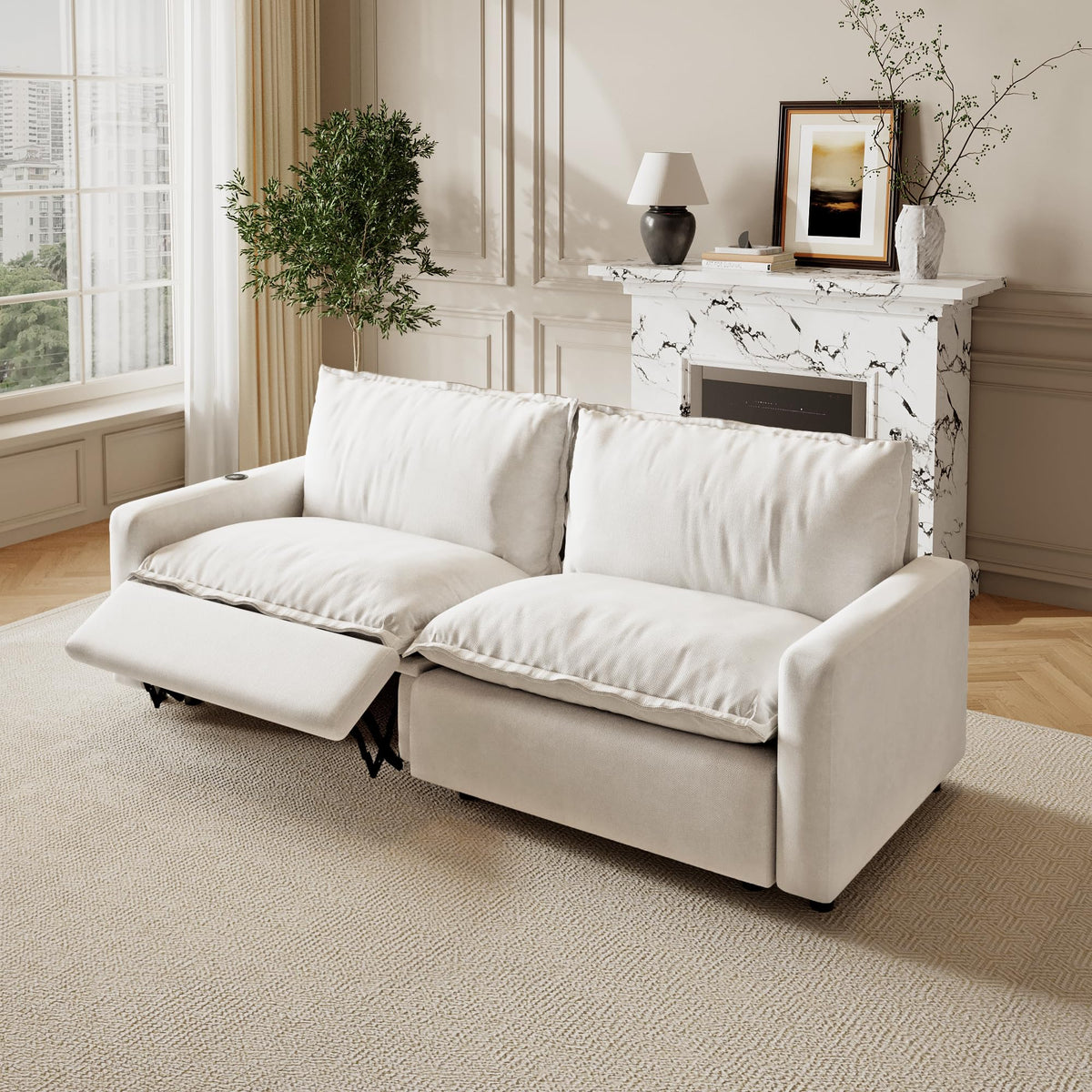WJShome 83'' Loveseat Power Recliner Sofa with Footrest, Oversized Modular Sectional Power Reclining Sofa with USB/Type C Port/Wireless Charging Station/Heatable Seat Cushion, Beige