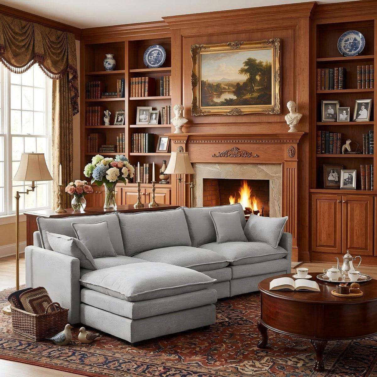 102" Oversized Modular Sectional Cloud Couch with Reversible Ottoman, 4-Seat Convertible L Shaped Deep Seat Sofa with Layers Cushions,Chenille Corner Sofa & Couch for Living Room