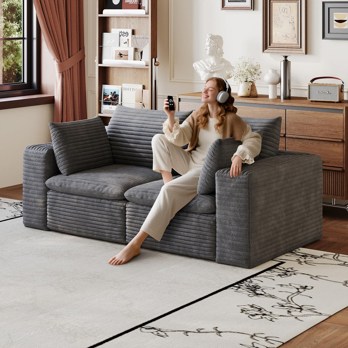 102" Oversized Boneless Modular Sectional Sofa Cloud Couch with 3 Ottomans Convertible Sleeper Sofa Bed for Living Room - No Assembly Floor Compression Sofa with Memory Foam and Deep Seat