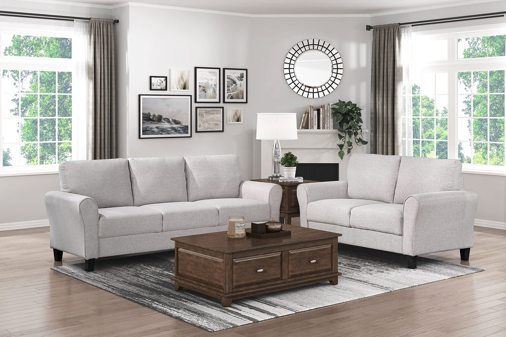 Tidyard Modern Transitional Sand Hued Textured Fabric Sofa with Attached Cushions, Solid Wood Frame, Pocket Coils, Faux Wood Feet, 80.? x 3? x 34.?H