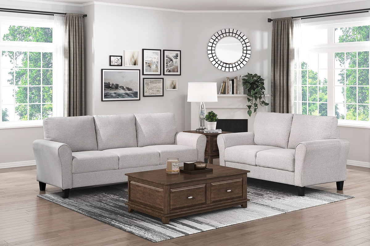 Tidyard Modern Transitional Sand Hued Textured Fabric Sofa with Attached Cushions, Solid Wood Frame, Pocket Coils, Faux Wood Feet, 80.? x 3? x 34.?H