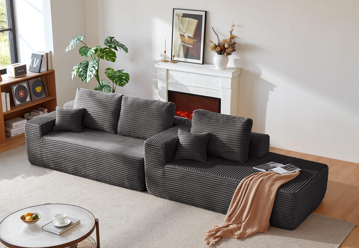 105" Cloud Sectional Couch with L Shape Chaise,Modular Sofa with Deep Seat, Upholstered Couches for Living Room Bedroom,No Assembly Required, (Plush Corduroy Fabric),Grey