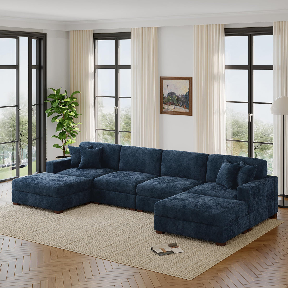118.3" L-Shaped Modular Sectional Sofa with Chaise, Comfy Corduroy Fluffy Couch with Deep Seat, Flexible Module Combination for Living Room, Cotton Flannel Light Brown