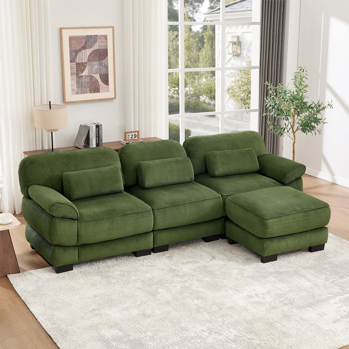 104'' Modular Sectional Couches, Cloud L Shaped Sofa for Living Room, Brown