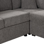 U-Shaped Sectional Sofa Bed with USB Ports, Power Sockets, Storage Chaise, and Pillows for Modern Living Room, Light Gray