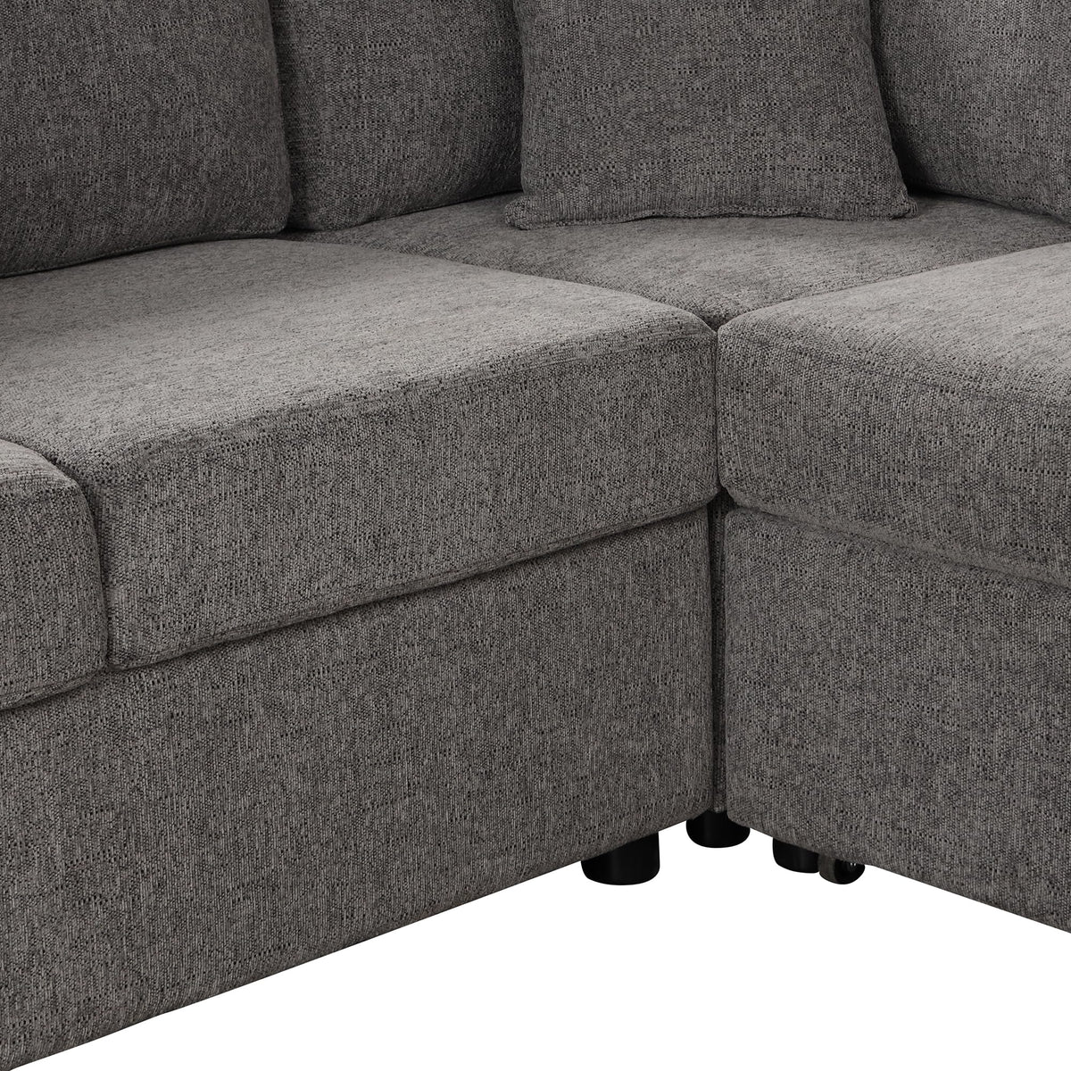 U-Shaped Sectional Sofa Bed with USB Ports, Power Sockets, Storage Chaise, and Pillows for Modern Living Room, Light Gray
