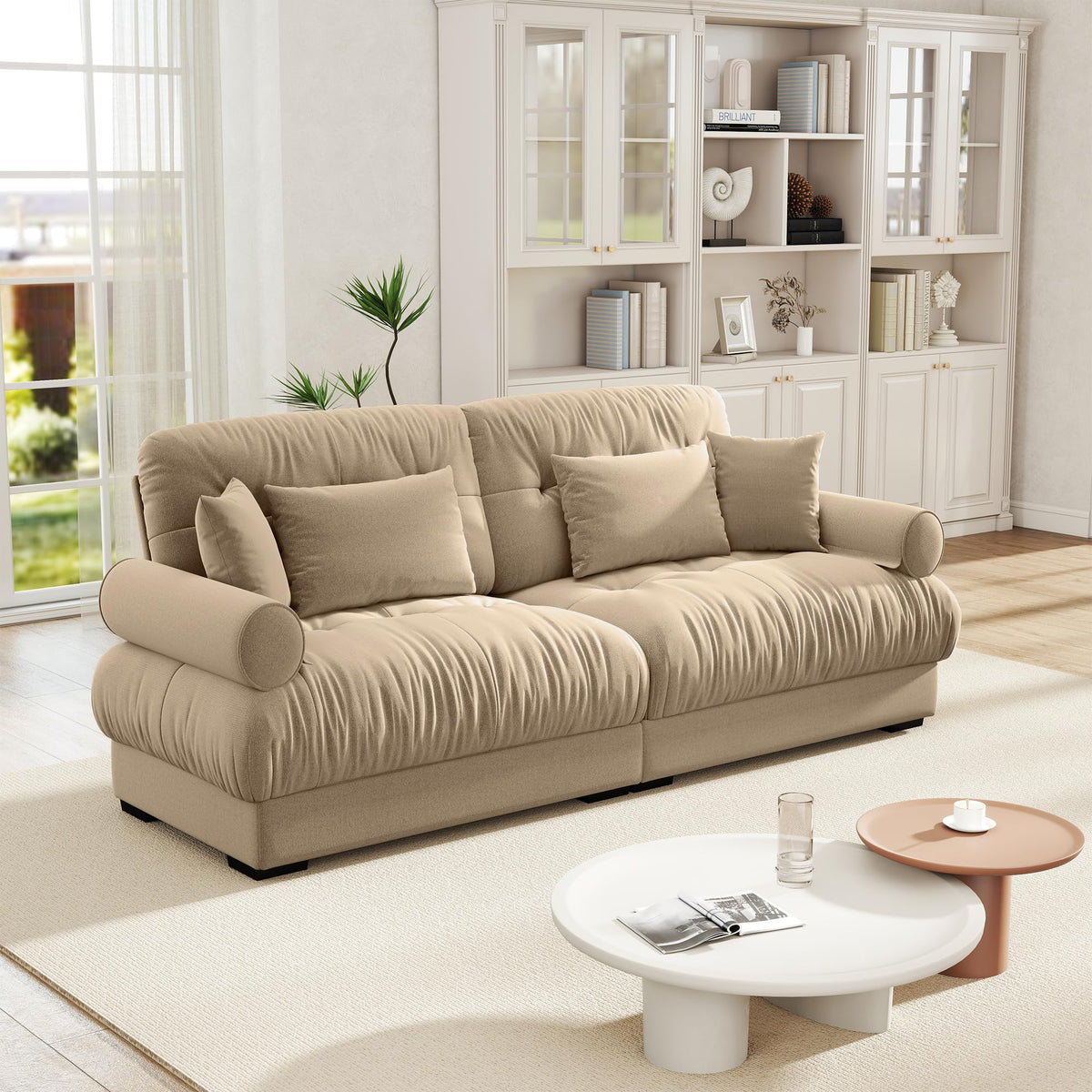 Velvet Modular Sectional Sofa,130" W Oversized U Shape Cloud Couch with 2 Ottomans,Free Combined 3 Seater Comfy Sofa with Bolster Armrest Pillows,Green for Living Room