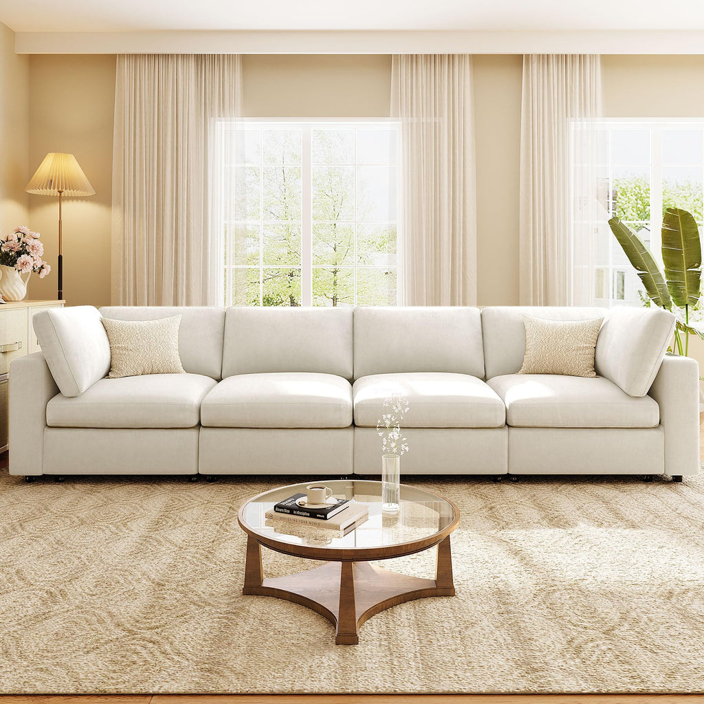 U-style 133.5" Upholstered Modular Sofa with Storage Space, USB Charge Por