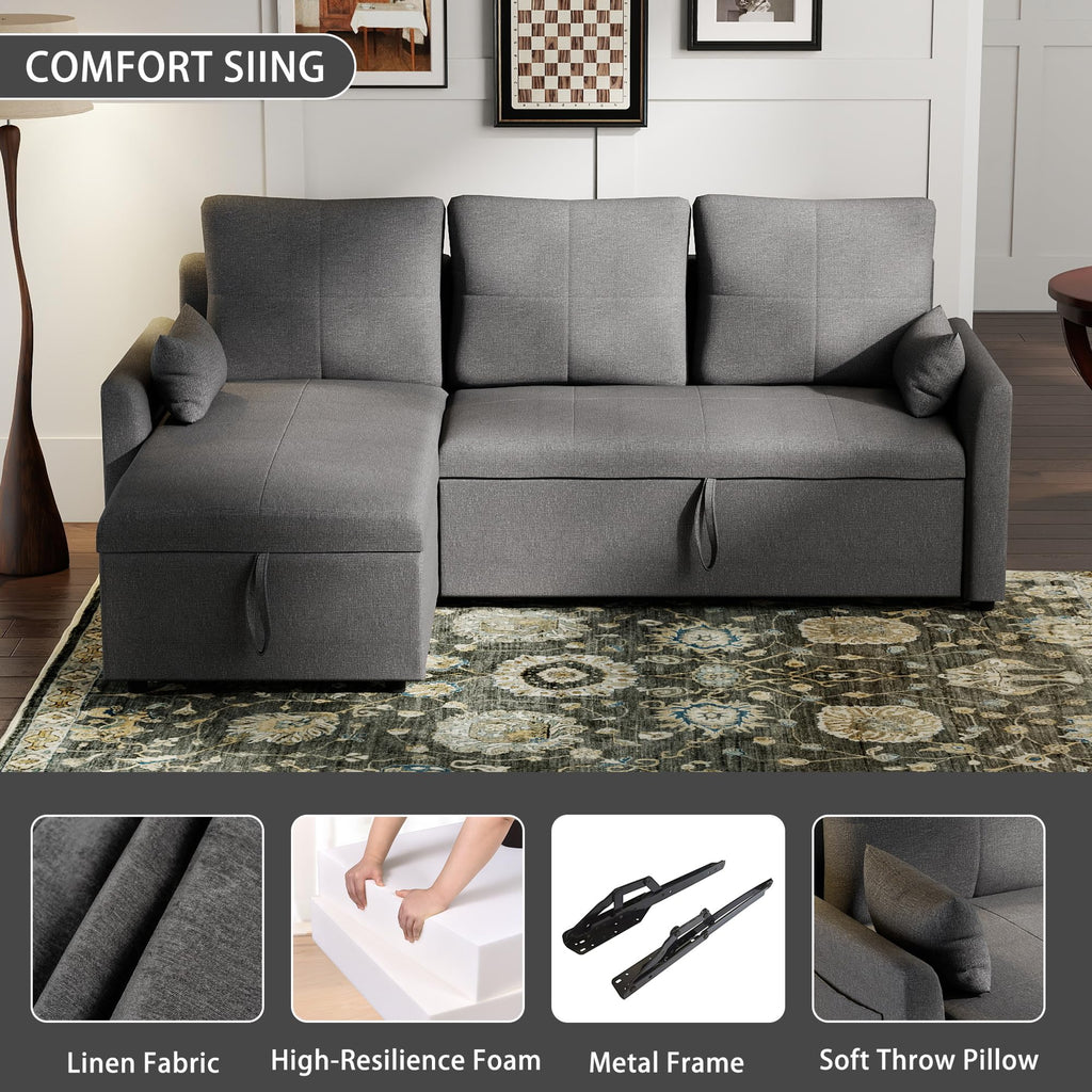 U Shaped Sleeper Sofa Bed: 106" Grey Sofas Sleeper Couch