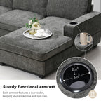119" U Shaped Sectional Sofa, 6 Seat Chenille Corner Couch Set with Cup Holders, Oversized Chaise Lounge, Irregular Corner, Deep and Wide Seat, Comfy Sofa for Living RoomApartment, 2 Colors