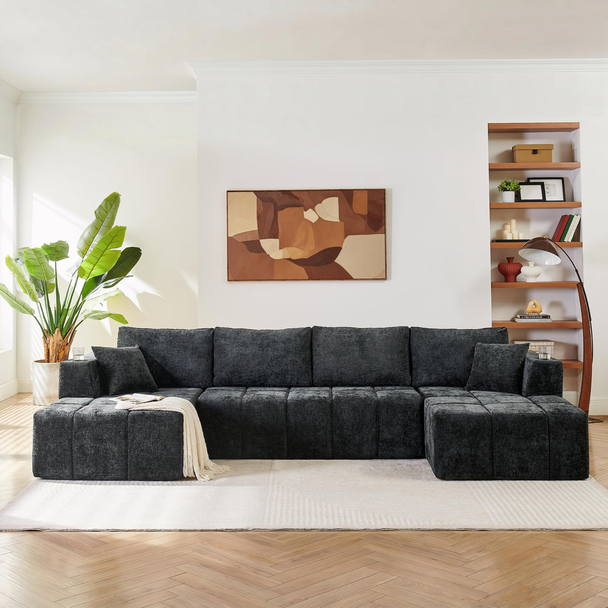 132" U-Shaped Sectional Couch Chenille Cloud Modular Sectional Sofa
