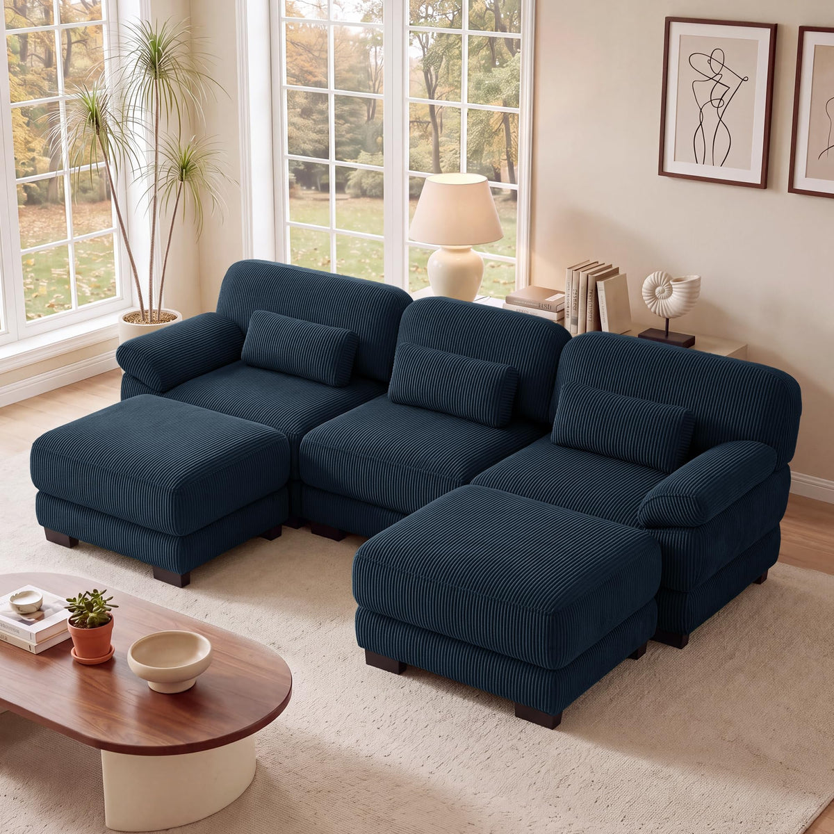 132'' Modular Sectional Sofa, 6-seat U-Shaped Cloud Couch for Living Room