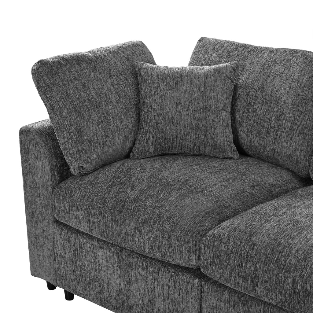 U-Style 101.57" Modern 3-Seater Sofa, Chenille Upholstered Couch with Solid