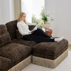 100" L Shaped Sectional Sofa with Ottoman, Chenille Leopard Print Couch