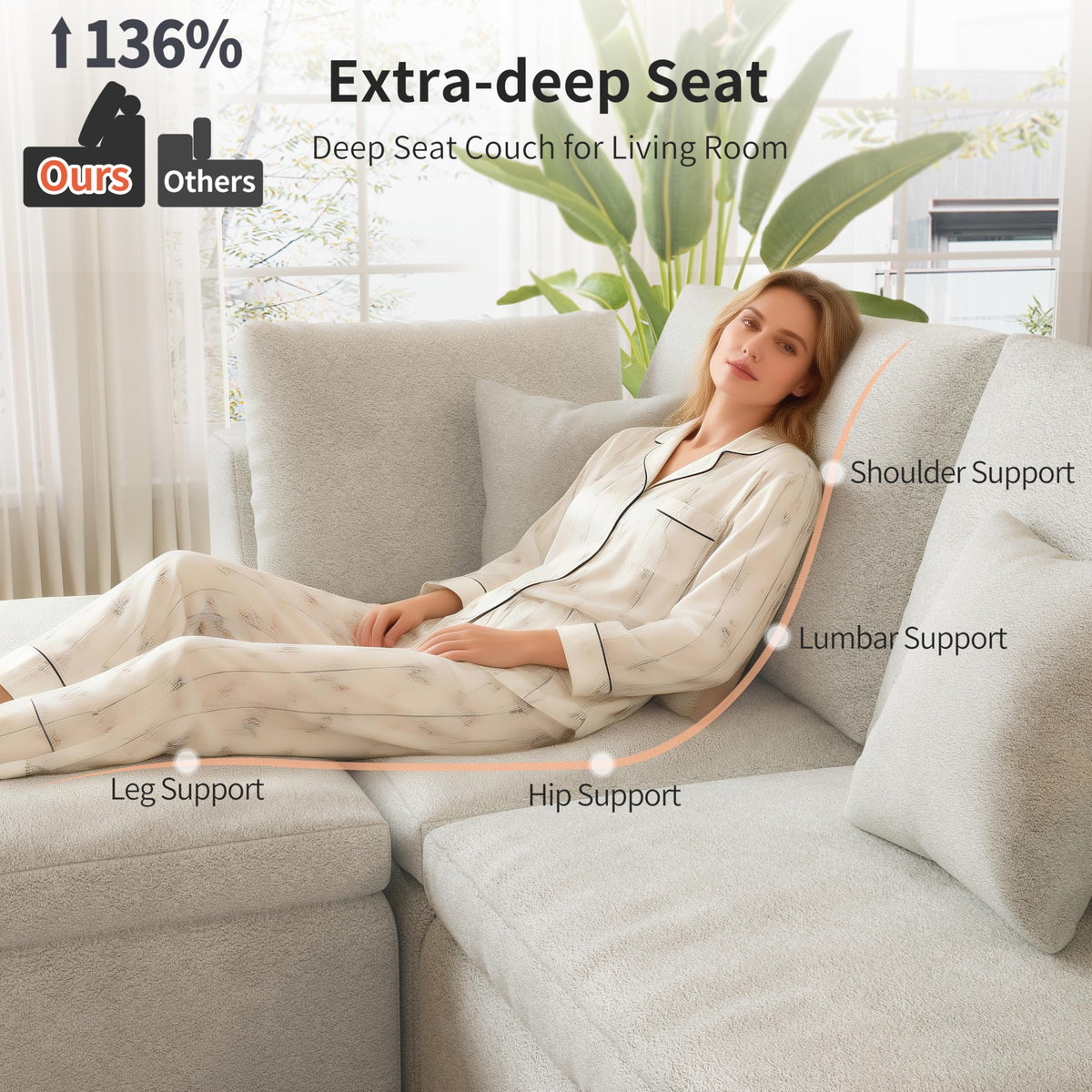 109" Oversized Modular Sectional Sofa L Shaped, Cloud Sectional Couch with Ottoman Deep Seat,Boneless Memory Foam Sofa for Living Room,Teddy Fleece Fabric, No Tools Assembly Required (Beige,1 Ottoman)