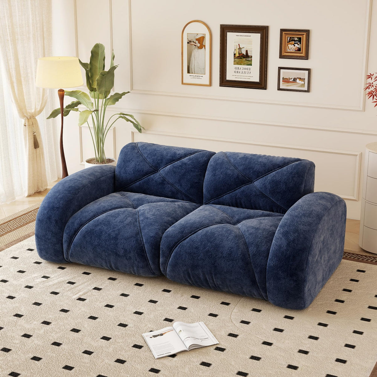 110.6" U Shaped Boneless Couch with Ottoman, Convertible Modular Sectional Cloud Sofa, Deep Seat 5 Seater Velvet Couch, 32D High Density Foam Sofas for Living Room, No Assembly Required, Camel