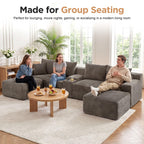 127" U-Shaped Boneless Sofa with Center Console for Living Room, Brown