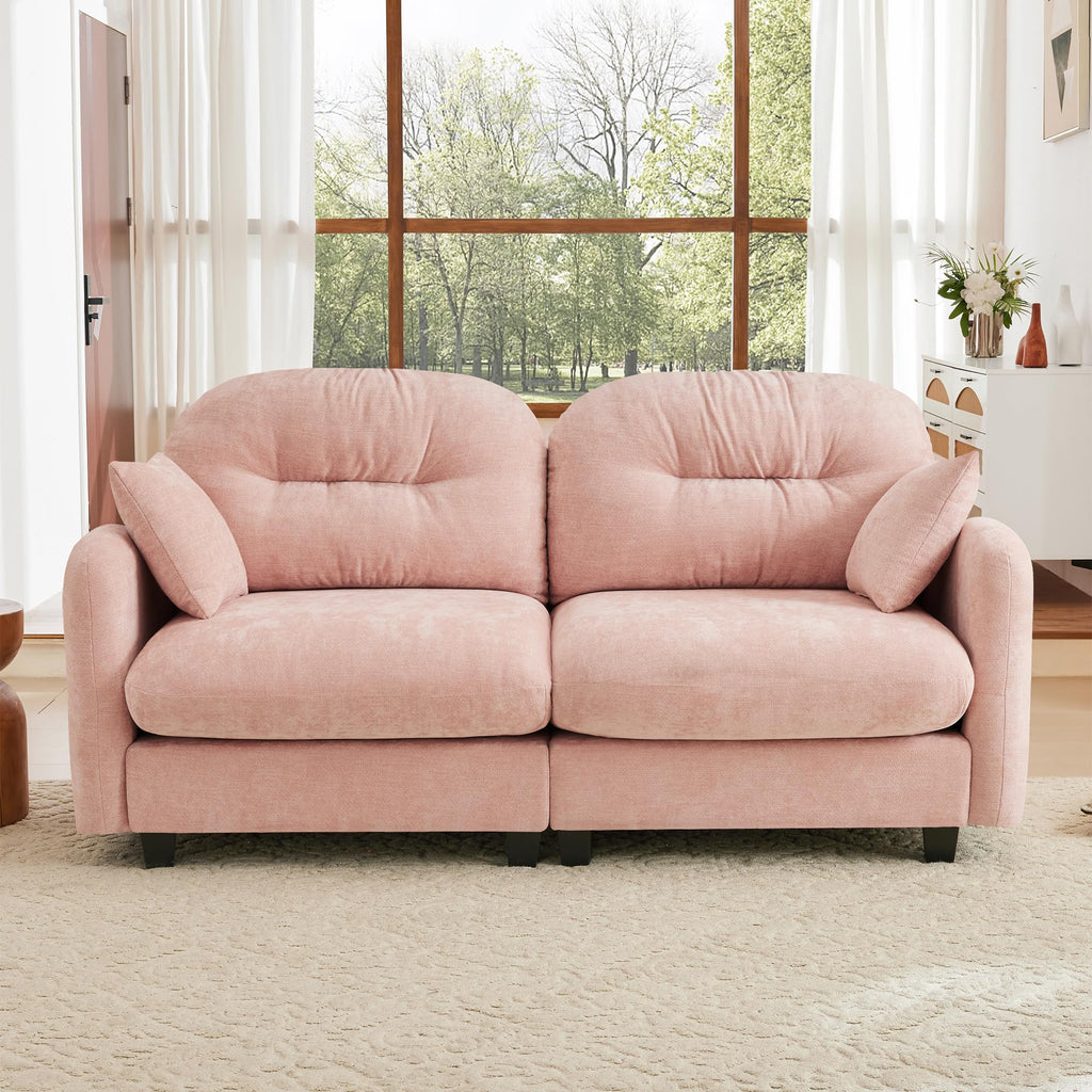 107" Modular Sectional Sofa, Comfy U Shaped Cloud Couch with Ottoman, Chenille Sofa Sleeper Deep Seat Sofas with Throw Pillows for Apartment-Camel