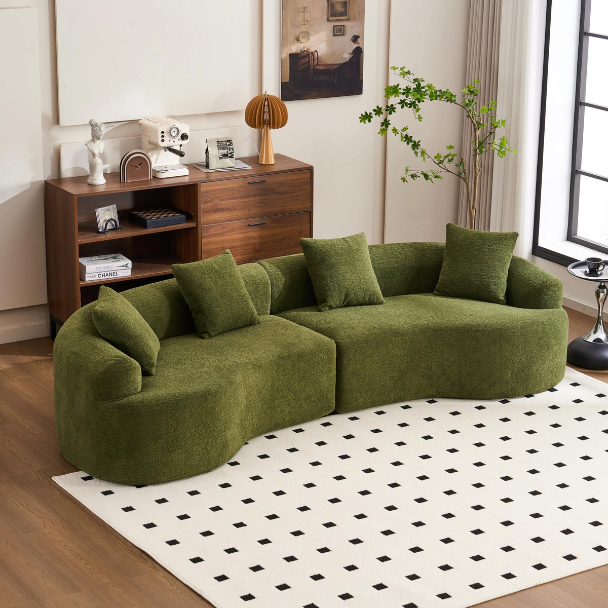 110" Chenille Modular Sleeper Sofa 30D with Pillows，Beige