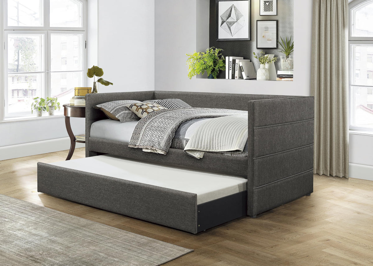 Versatile Daybed with Pull-Out Trundle, Textured Fabric Upholstery