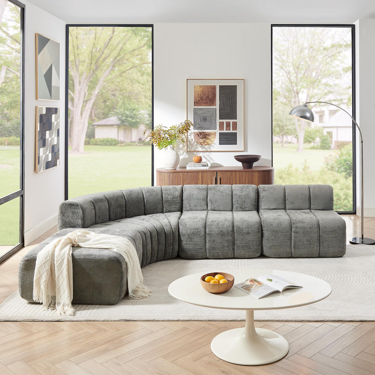 109.4'' Curved Modular Sectional Sofa, Round Sofa with Soft Upholstery