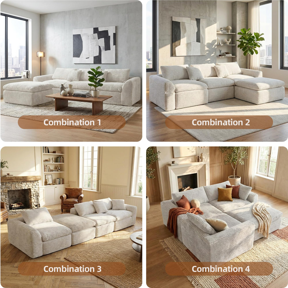 108 inch high Resilience Boneless Sponge Sofa with 30 Density, Double Layer Cloud Like Cushions, Multiple Combination Options, no Installation Required,
