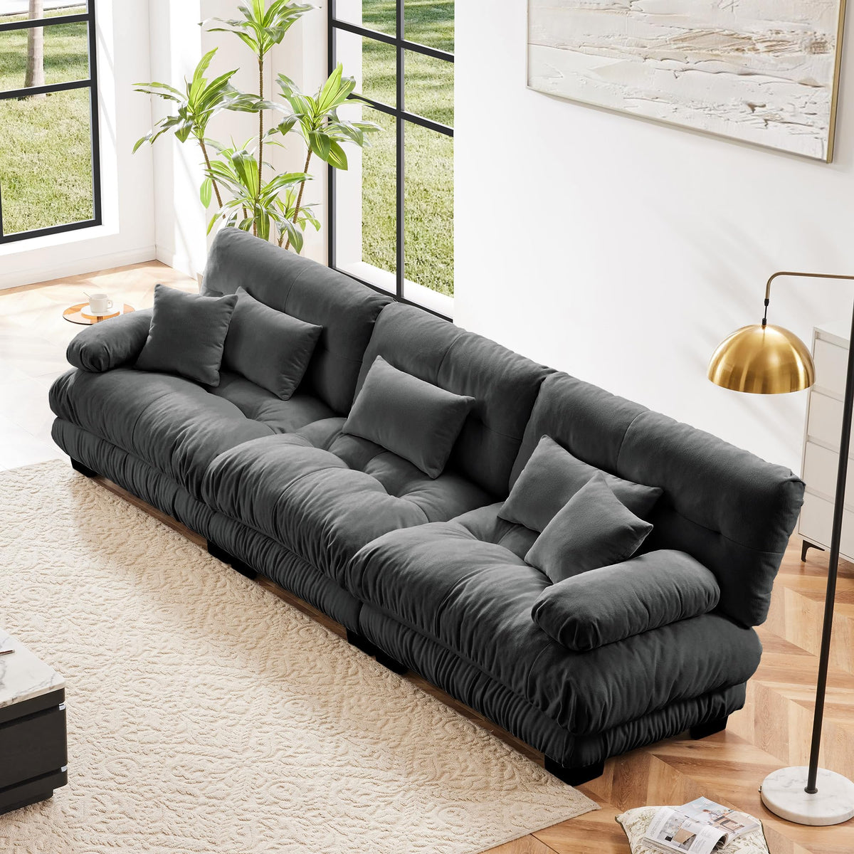 134" Oversized 3 Seater L Shaped Modular Sectional Sofa, Large Sectional Couches for Living Room, Chenille Cloud Couch with Pillows, Living Room Deep Seat Sofas with 3 Seats & 1 Ottoman, Pink