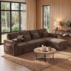 108" L Shaped Sleeper Sofa Bed,3 in 1 Pull Out Chenille Convertible Sectional Couch With Storage&Reclining Backrest For Living Room With USB|Type-C Port|Foldable Table|Cup Holder|Side Pocket,Khaki