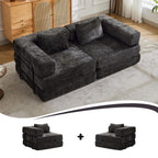 Tidyard Compression Sofa Bed, Convertible Floor Sofa with Fixed Frame, No Assembly Needed, Chenille Fabric Modular Loveseat, Easy Fold-Out Design for Living Room Bedroom, Black