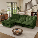 108'' Modular Sectional Couch, L-Shaped Chenille Cloud Sofa with Ottoman, Green Couch with Deep Seat for Living Room