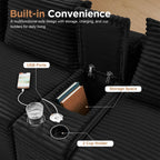 127” U-Shaped Cloud Sectional Couch for Living Room, Modern Boneless Corduroy Sofa with Chaise ‌and Console, Include 2 Cup Holders, Storage Space and USB Ports, No Assembly Required, Black