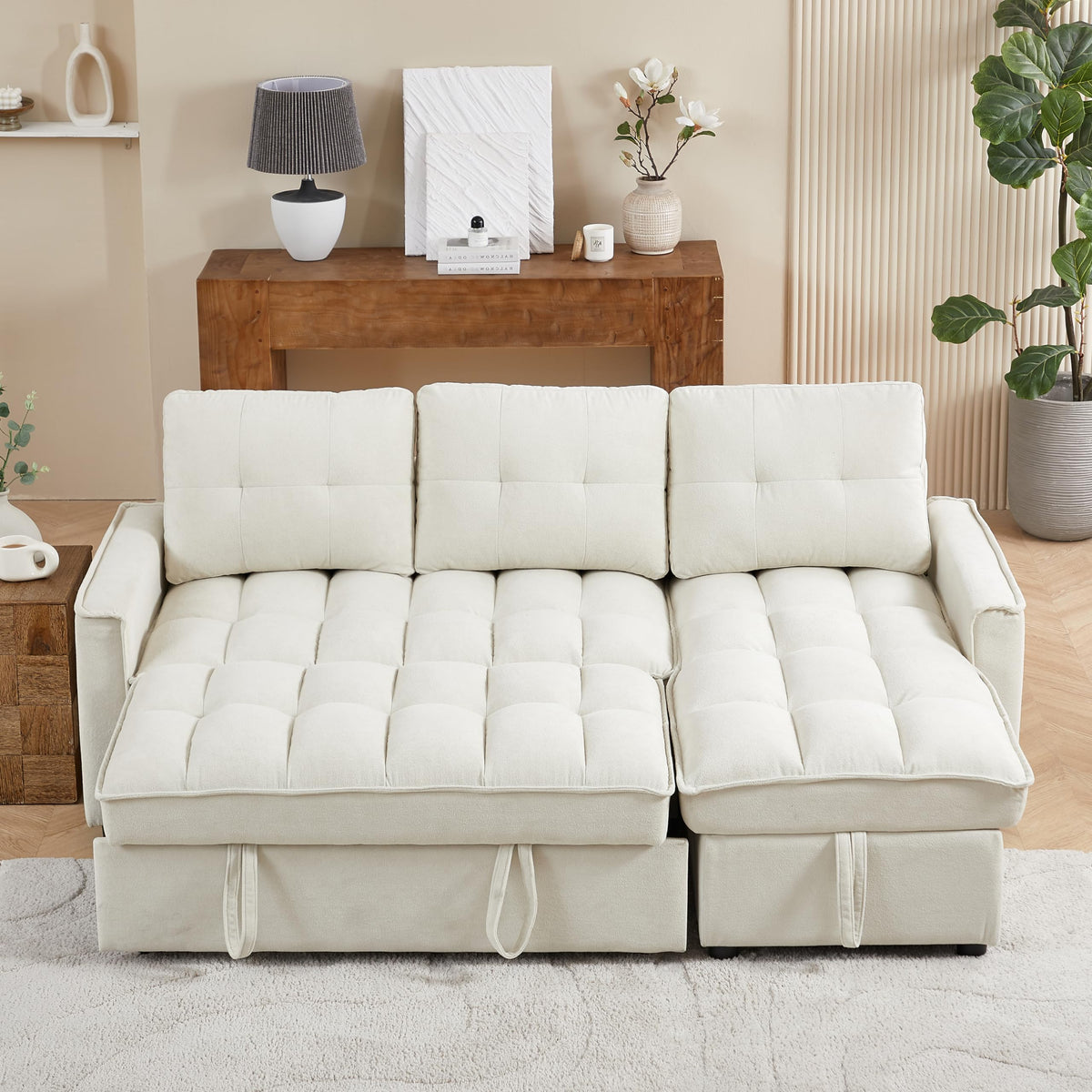 Tidyard Reclining Sectional Sofa, Pull Out Sleeper Bed with USB Charging Ports, 71.3 Inch L Shaped Couch with Storage, Chenille Fabric for Living Room