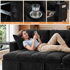108”Pull Out Sofa Bed, U Shaped Sleeper Sofa for Living Room, Black