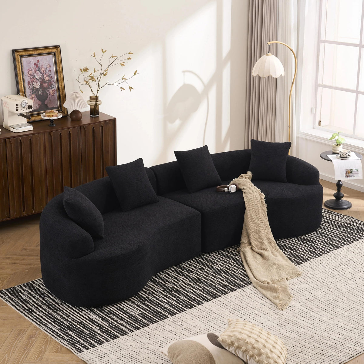 110-inch L-Shaped Luxurious Modern Contoured Curved-Back Sofa, a Seamless Boneless Design with Curved Silhouette, Ideal for Apartment, Living Room use, No Assembly