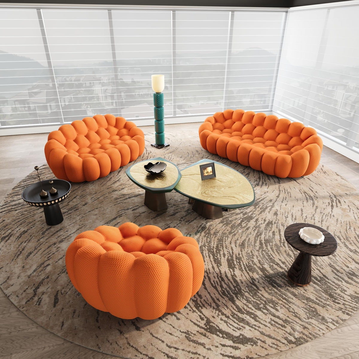WJShome 98.43''Bubble Couch Large Seating,3D Honeycomb Shape Curved Couches,Deep Seat Floor Sofas Chair Lounge for Office,Apartment,No-Assembly,Orange