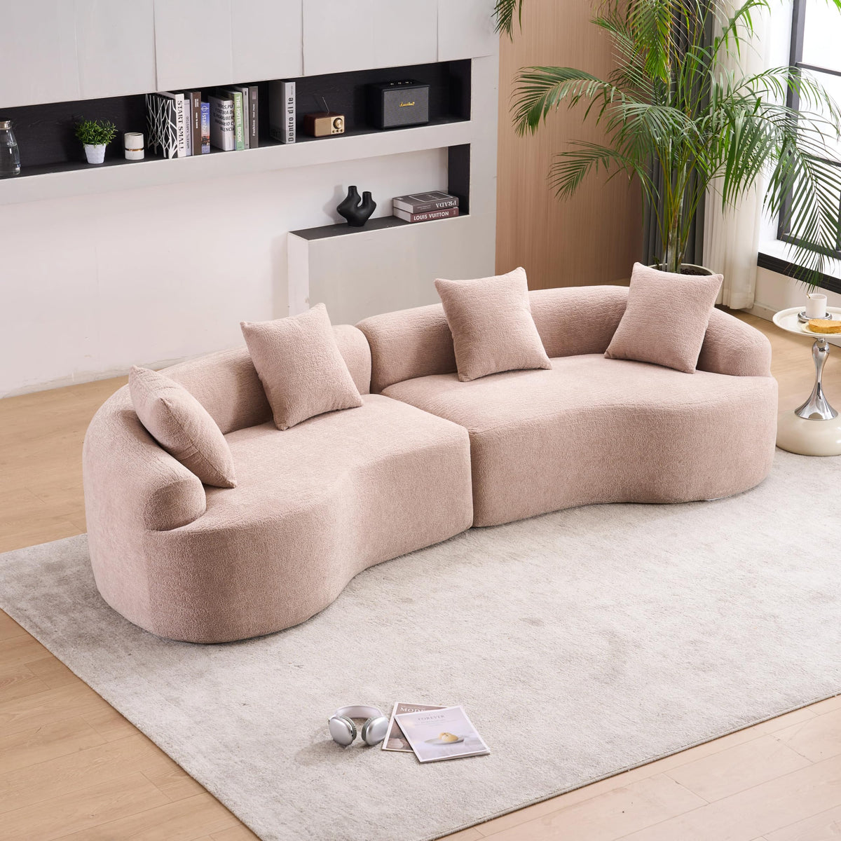 110" Chenille Modular Sleeper Sofa 30D with Pillows，Beige