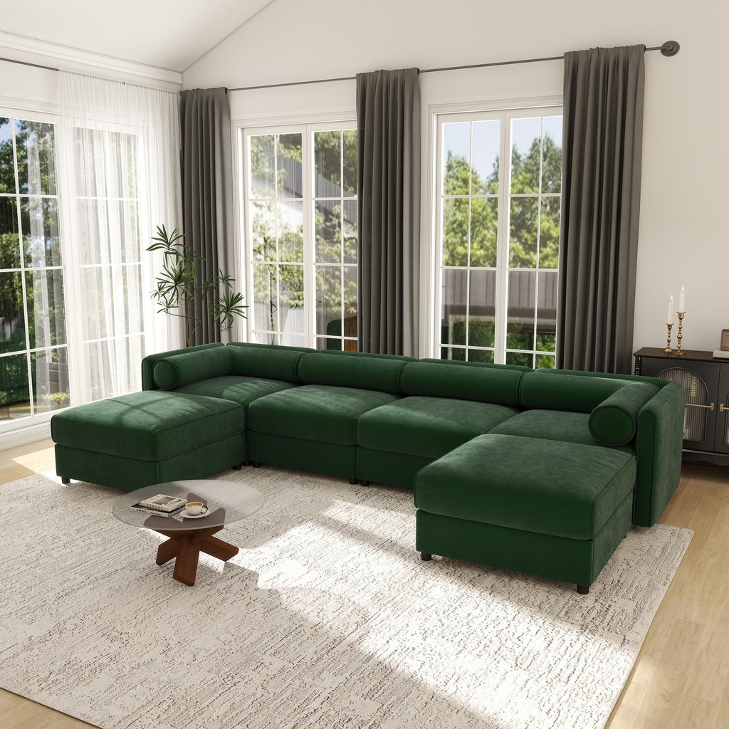 109'' Modular Sectional Sofa, Oversized 4 Seat L Shaped Couch with Storage Ottoman, Extra Deep Seat, Modern Comfy Convertible Chenille Sofa with Chaise, Lounge Couches for Living Room, Camel