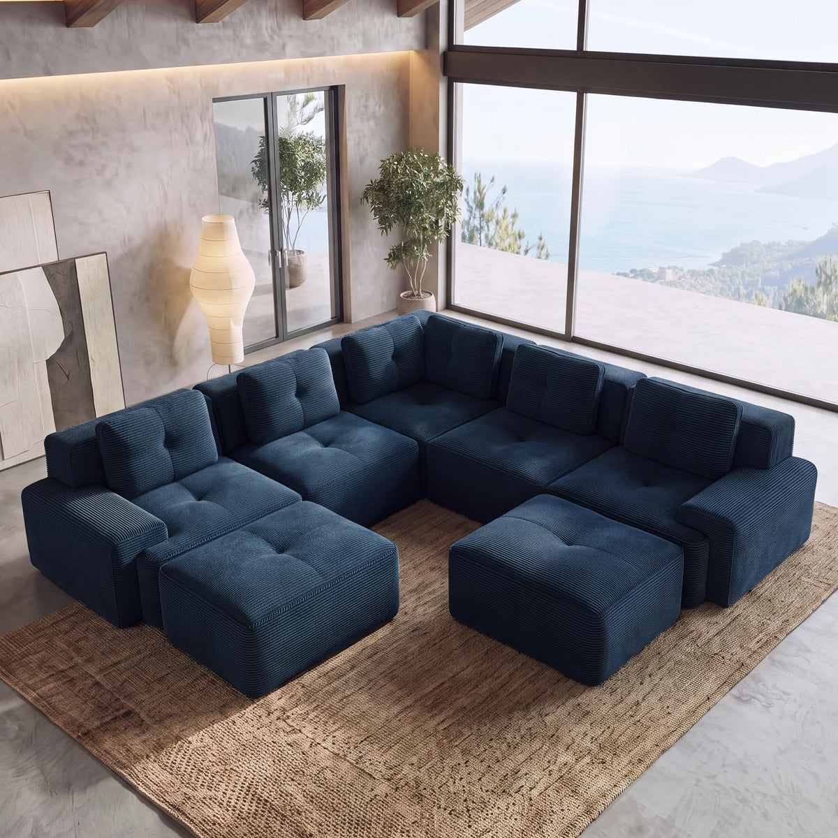 116" Boneless Corner Sectional Couch, 5 Seat Cloud Couches,Camel