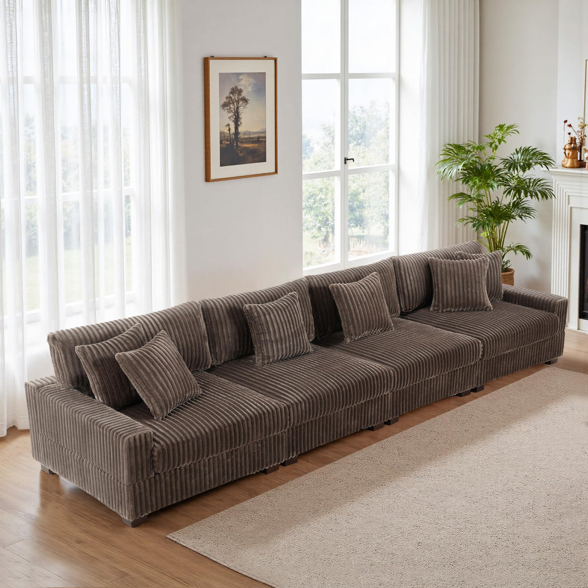 118.3" L-Shaped Modular Sectional Sofa with Chaise, Comfy Corduroy Fluffy Couch with Deep Seat, Flexible Module Combination for Living Room, Cotton Flannel Light Brown