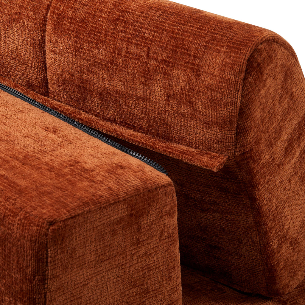 119'' Sectional Sofa, Curved L-Style Right-Hand Facing Couch with Fully Upholstered Arms, Tufted Design, Modern Minimalist Look, Dark Orange