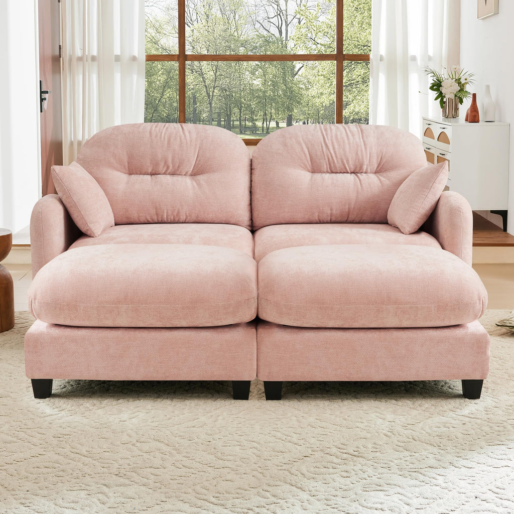 107" Modular Sectional Sofa, Comfy U Shaped Cloud Couch with Ottoman, Chenille Sofa Sleeper Deep Seat Sofas with Throw Pillows for Apartment-Camel