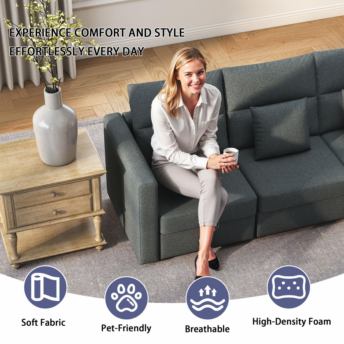 V Shaped Sectional Couch: 81" Grey Sectional Sofa, 5 Seat Couch