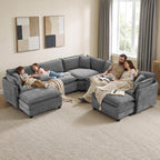 113" V-Shaped Cloud Couch, Modular Sectional for Living Room, Light Grey