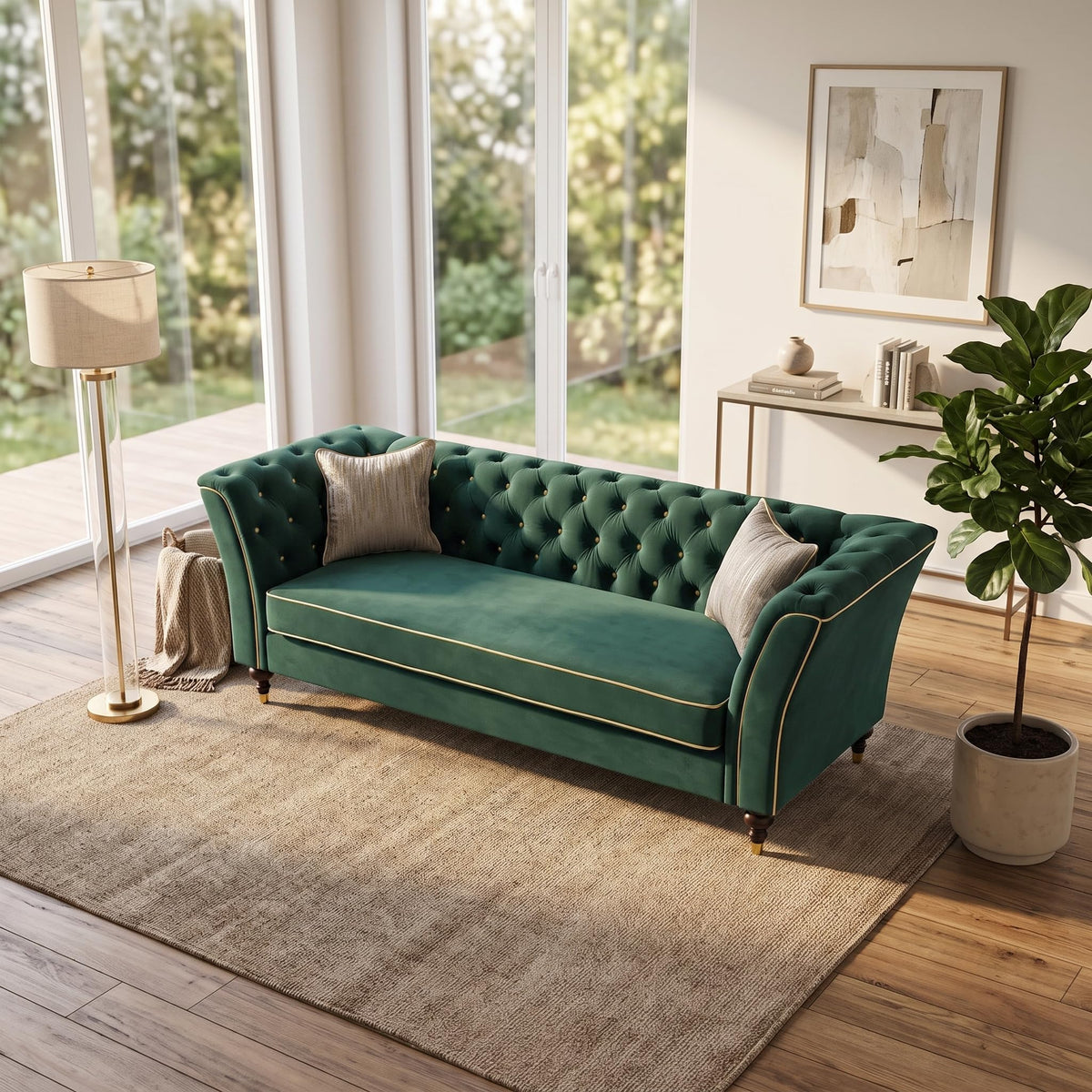 Yogald 89.5” Chesterfield Sofa 3-Seater Couch with Tufted Back, Reteo Green