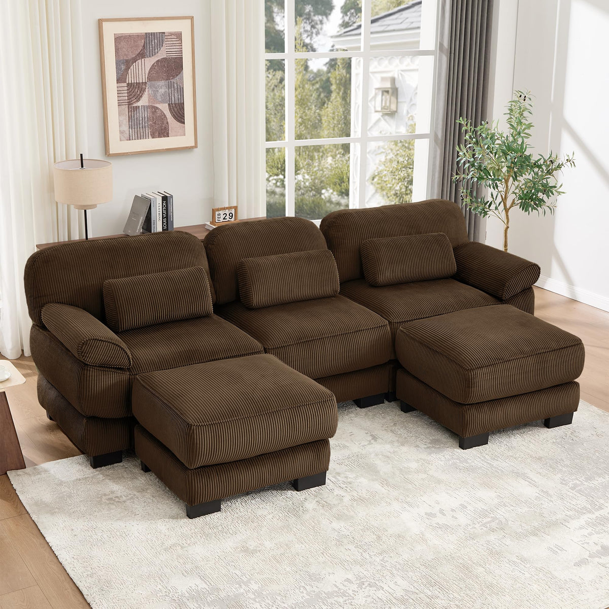 104'' Modular Sectional Couches, Cloud L Shaped Sofa for Living Room, Brown