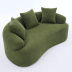 025S Green Curved Loveseat: Compressed No Assembly, Chenille Small Sofa, 30D Sponge, Compact for Apartments, 65" L, 300Lbs, 3 Pillows