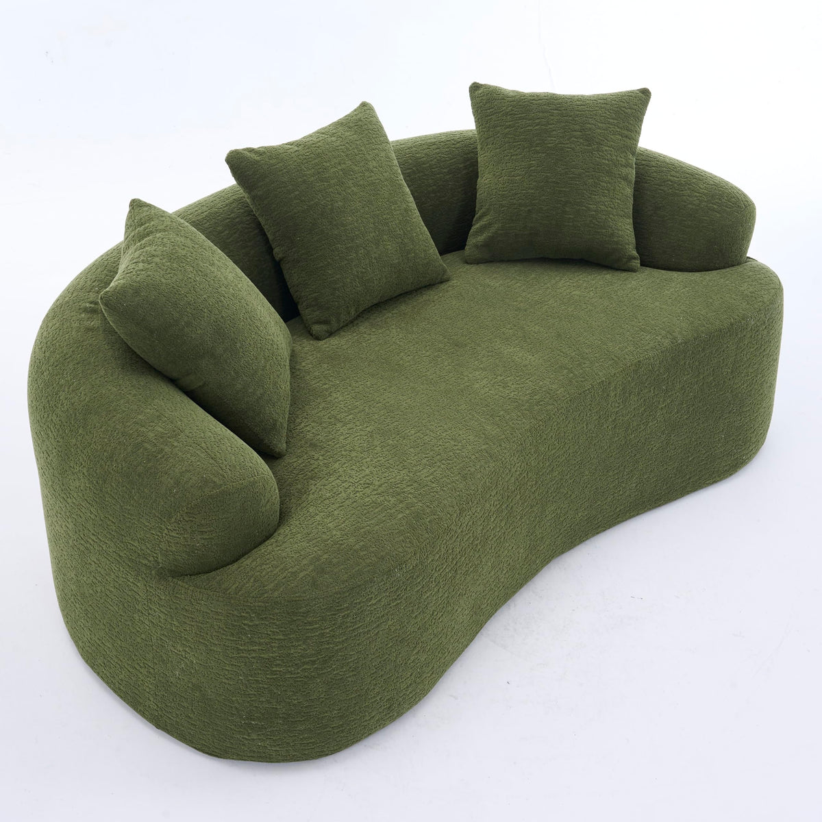 025S Green Curved Loveseat: Compressed No Assembly, Chenille Small Sofa, 30D Sponge, Compact for Apartments, 65" L, 300Lbs, 3 Pillows