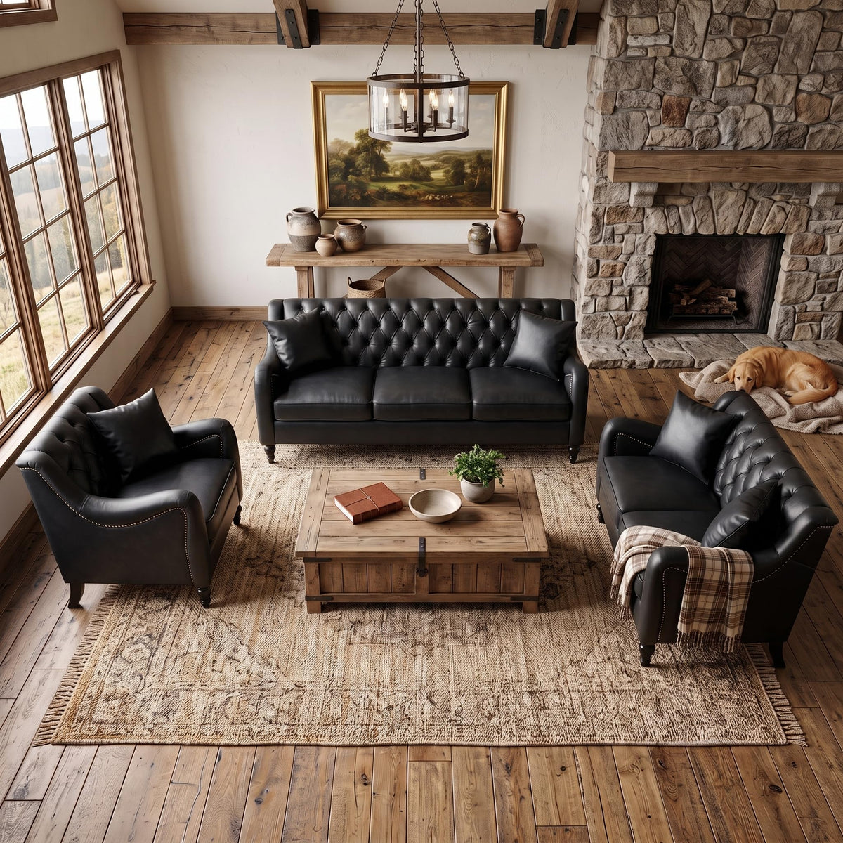 103" L-Shaped Chesterfield Sofa, Tufted PU Leather Sectional Couches for Living Room, 6-Seat Vintage Corner Couch, Black