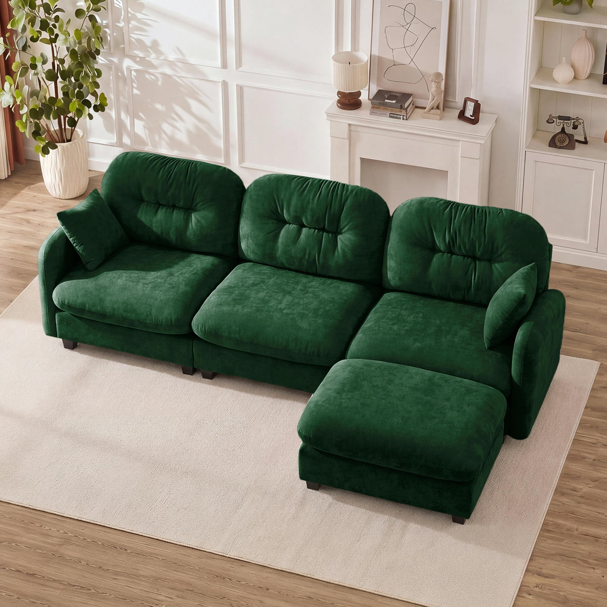 107" Modular Sectional Sofa with Ottoman Pink Chenille L Shaped Couch