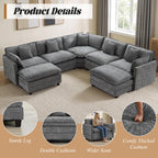 113" V-Shaped Cloud Couch, Modular Sectional for Living Room, Light Grey